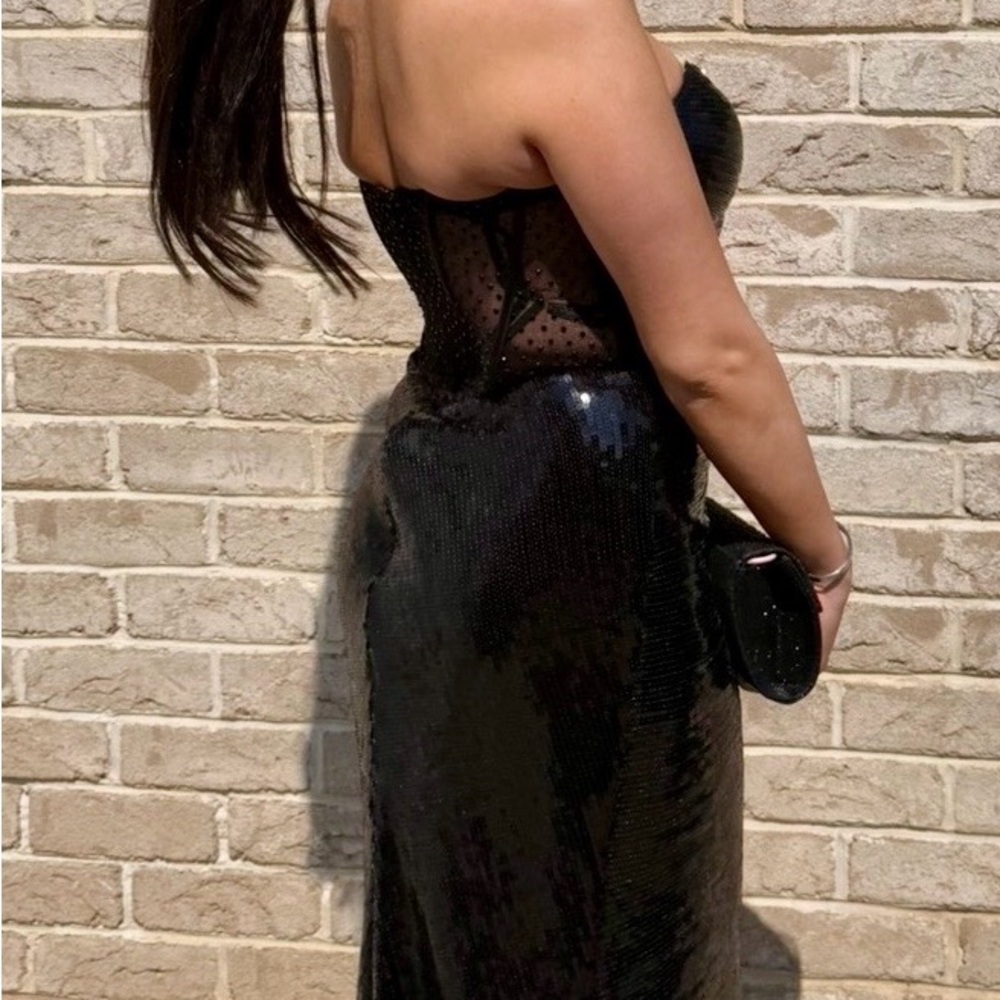 Alyce Paris Black Strapless Sequin Dress